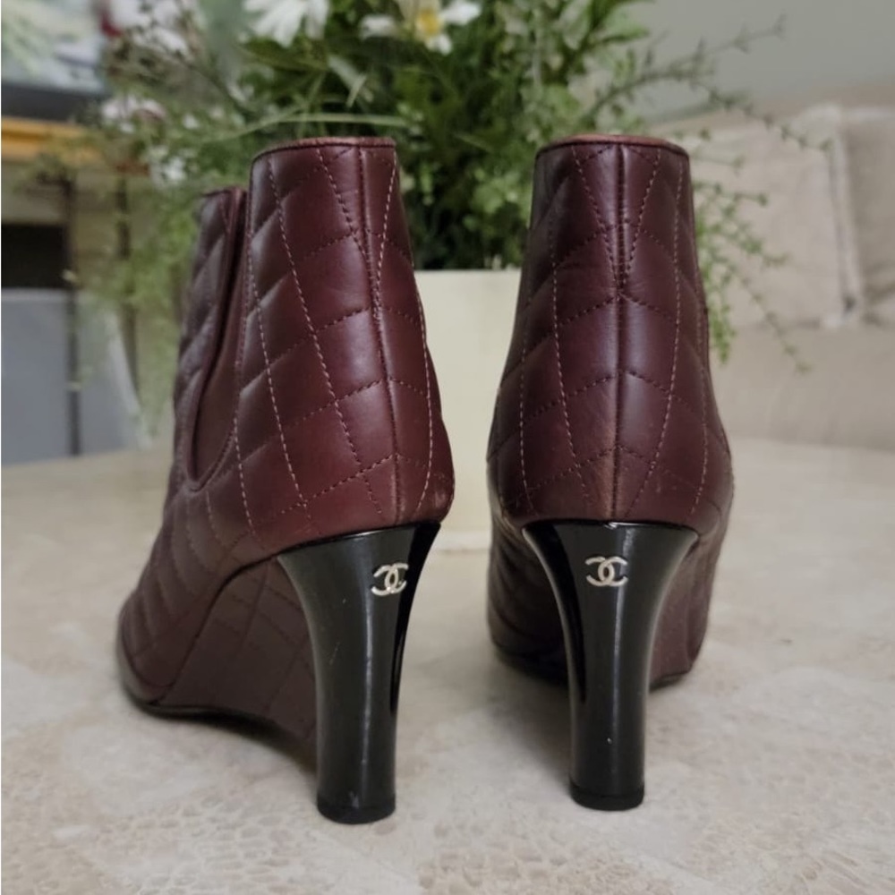 Chanel burgundy leather ankle boots